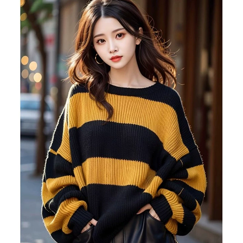 Свитер, осенняя knitted базовая теплая базовая комплектация, свободный крой, oversize