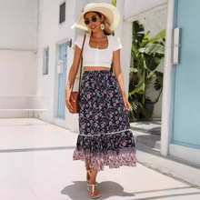 实拍现货亚马逊欧美新款人棉花边拼接长裙波西米亚沙滩度假半身裙