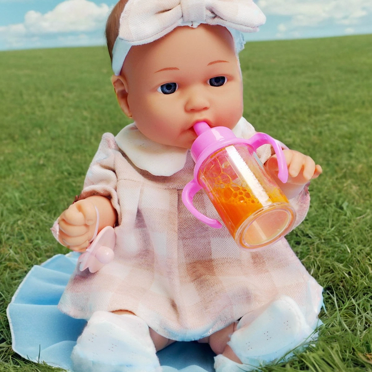 Realistic doll plastic, toy for baby for bath, feeding bottle, pacifier, 30 cm