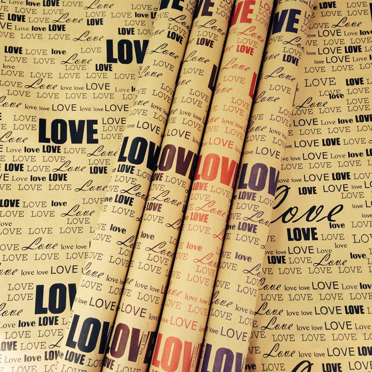 AMOR de doble cara Vintage papel Kraft Inglés Flor de papel de embalaje de flores secas jabón ramo de flores material de embalaje al por mayor