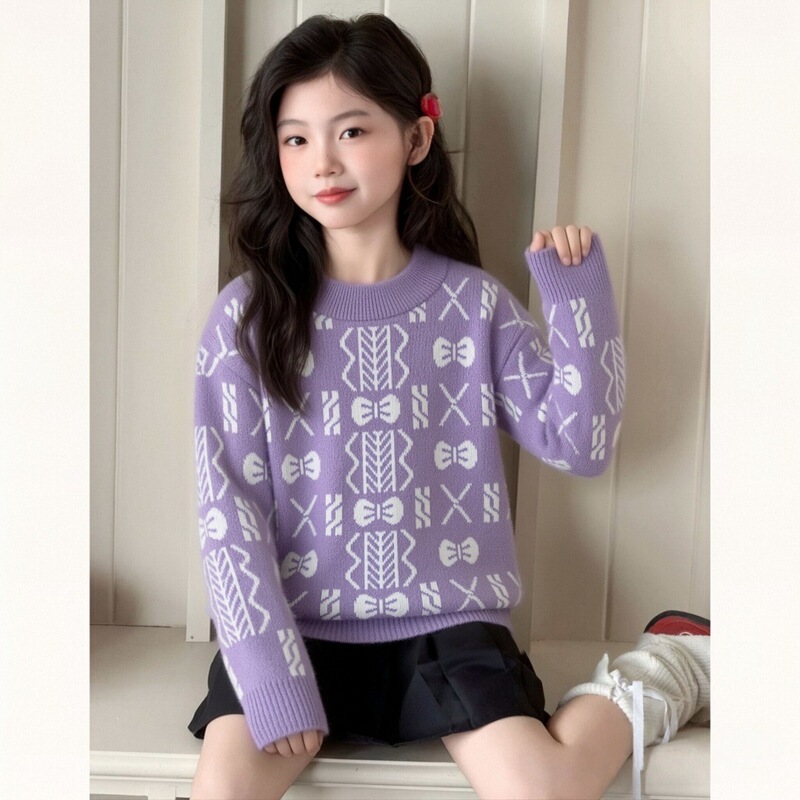 Imitation Mink Velvet Pullover Kidsren's Sweater 2026 Autumn and Winter New Style Round Neck Casual Thickened Girls' Sweater Factory Wholesale