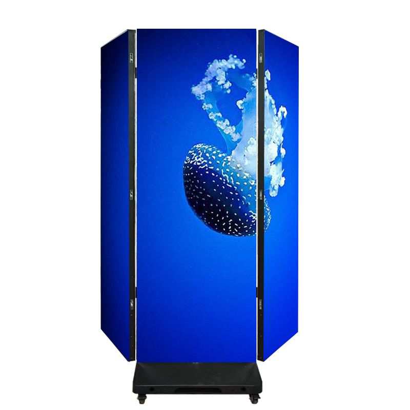 Pantalla de doble cara triple plegable para publicidad móvil Pantalla de cartel LED mantenimiento frontal Pantalla de pantalla LED plegable ultrafina independiente
