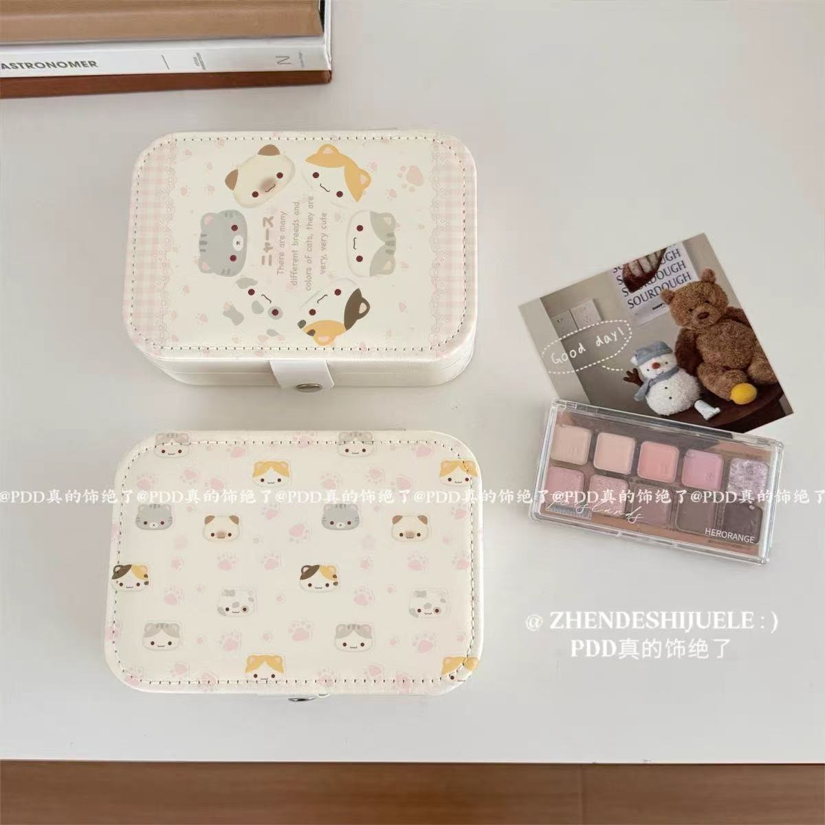 Cute Kitten Ins High-Looking Storage Box Three-Layer Portable Jewelry Travel Earrings Necklace Ring Jewelry Box