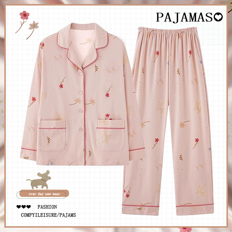 Pijamas a cuadros de algodón para mujer primavera y otoño 2025 nuevo estilo lindo traje de servicio a domicilio de manga larga de perro de pudín estilo ins