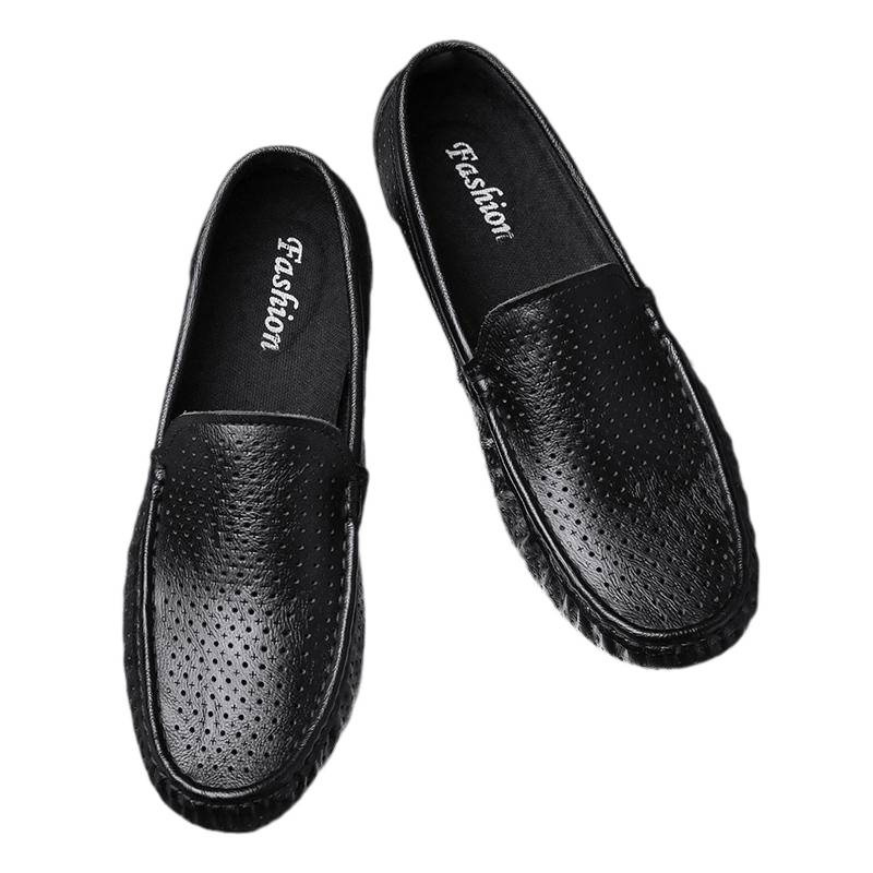 Zapatos de cuero genuino para hombres 2025 zapatos de negocios británicos transpirables con suela suave, zapatos casuales perezosos con un pie, zapatos de tacón bajo para hombres