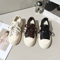 真皮厚底牛皮面包鞋女单鞋2025秋新款韩版增高5cm时尚休闲板鞋