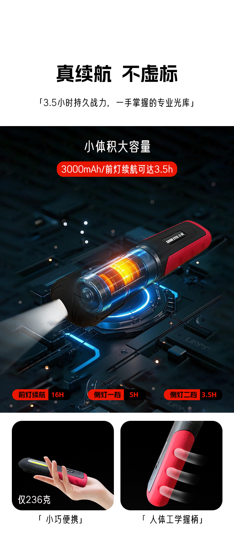 Work Light Led Work Inspection Light USB Charging Magnetic Hook Rubber-Coated Auto Repair Emergency Light Maintenance Light
