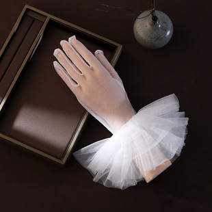 Wedding gloves female bride white mesh short large lace French retro wedding dress studio shooting photo