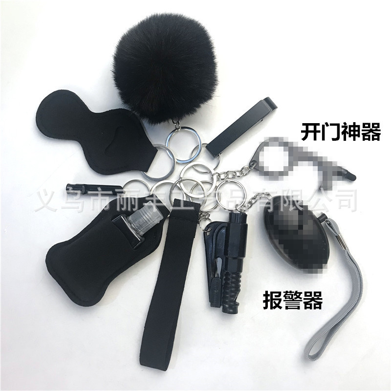 Llavero de muñeca de espejo cruzado Juego de 10 piezas Bolsa de desinfectante de manos para mujer Llavero de alarma de aluminio