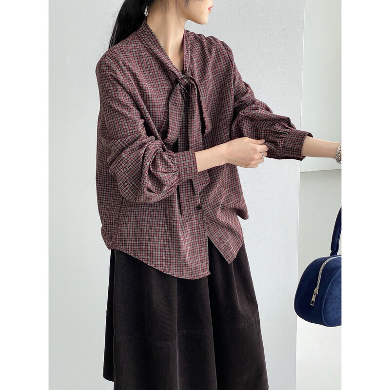 Then, Autumn Collection: Korean-style plaid color-block long-sleeve shirt for women, loose and casual, with a youthful look, style 5135