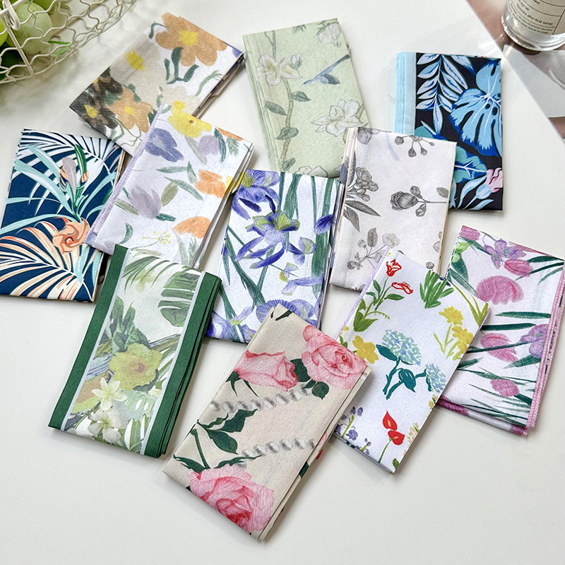 Bandas largas para el cabello de mujeres nuevas flores sencillas y frescas de doble capa de satén pequeño bufandas de cuello larga bufandas de seda flotante