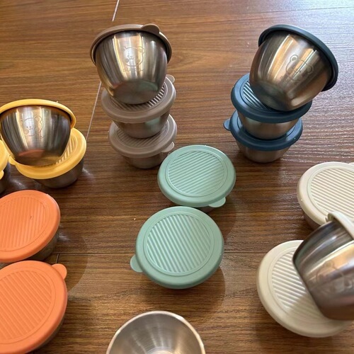 Sauce cup seasoning box cartoon bear plate with lid tomato salad sauce cup 304 stainless steel mini tableware