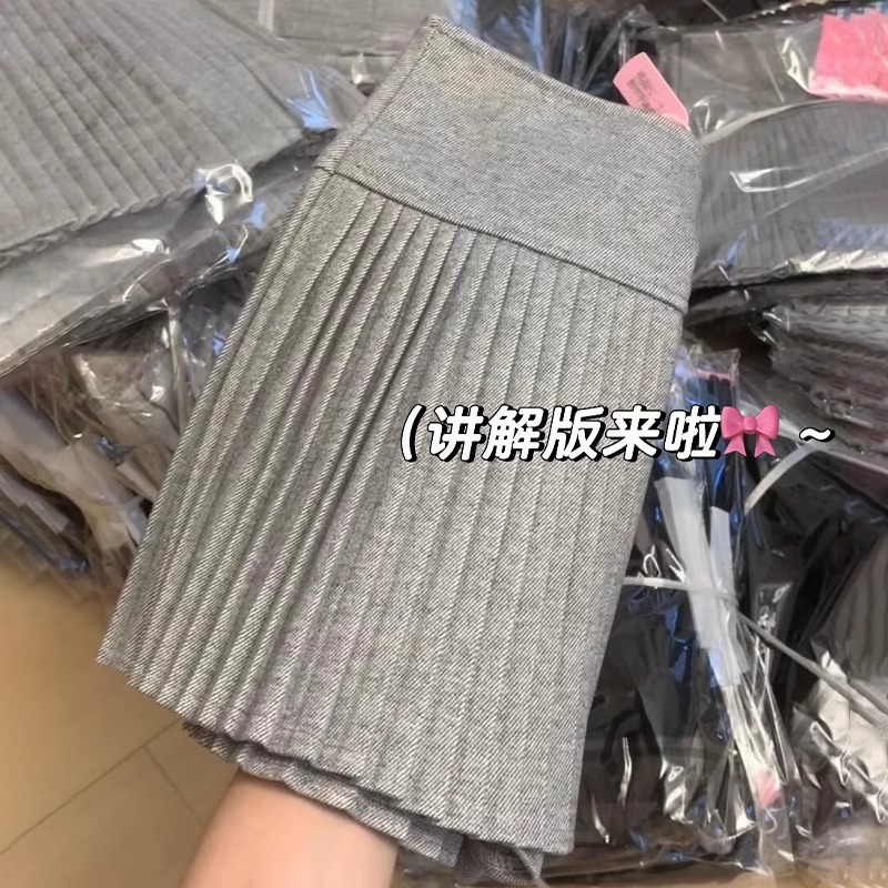 大きいサイズの太ったmmの韓国系の復古の灰色のスカートの女性の春の高い腰はやせていて、光のa字の短いスカートを防ぎます。|undefined