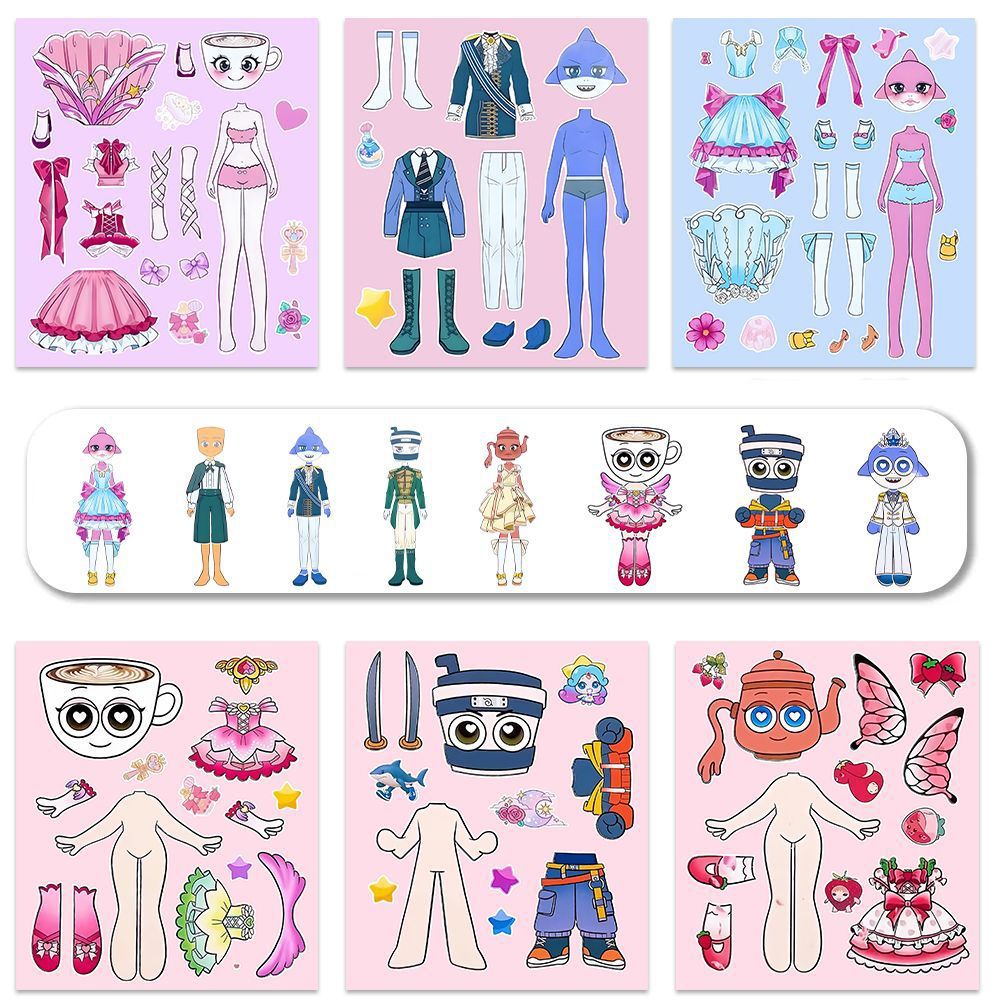 Edición de crecimiento de montaña y mar de la serie de pegatinas de vestuario creativas sin recortar niñas con pegatinas de juguetes hechas a mano