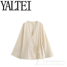 YALTEI夏季新品 女装 欧美法式设计时尚休闲风质感双襟和服式外衣