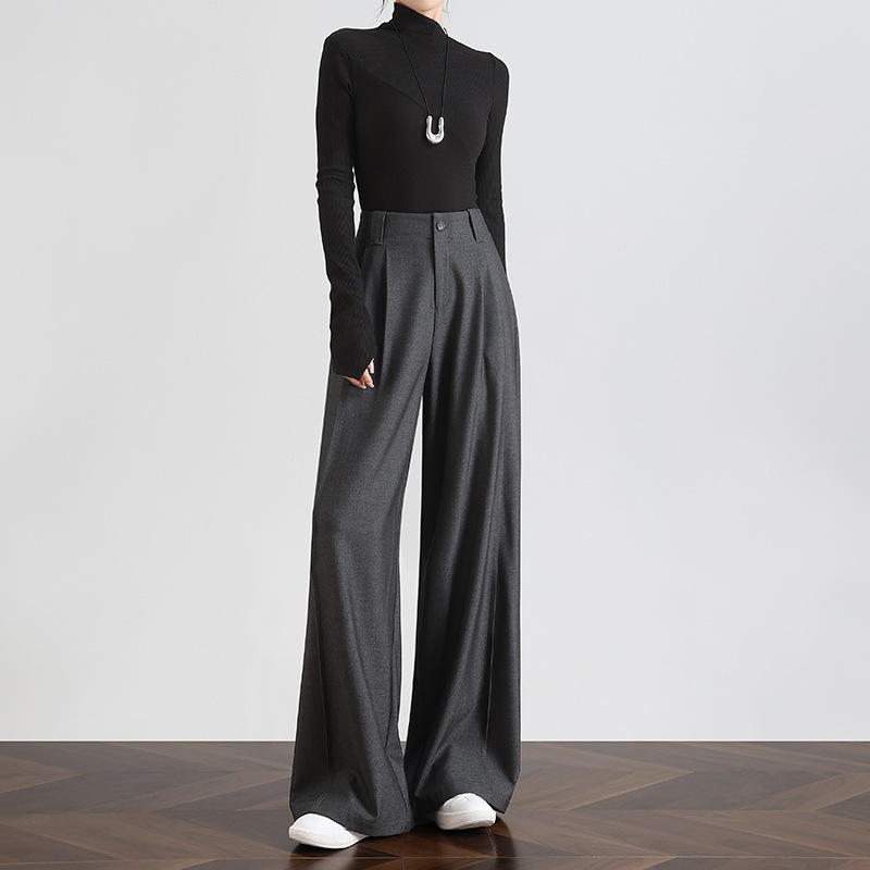 High-Waisted Suit Wide-Leg Pants for Tall Women, Spring and Autumn, Silk Wool Casual Pants, Extended Version, 2026 Model, Drapey Straight-Leg Pants
