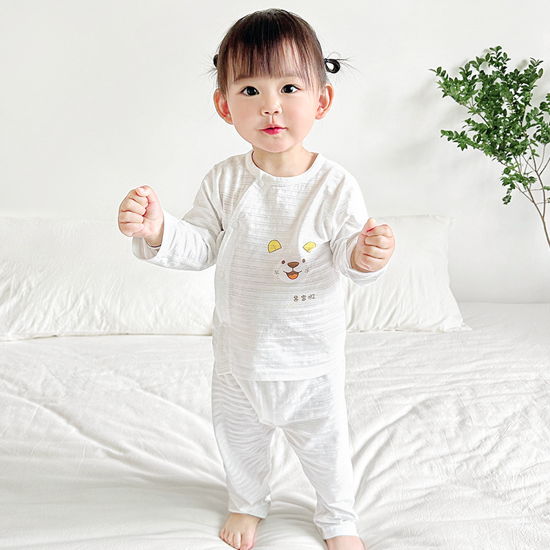 Traje de verano para bebés, algodón para niños, mangas largas, estilos delgados, niños y niñas, pijamas con aire acondicionado para niños pequeños, ropa de verano para bebés