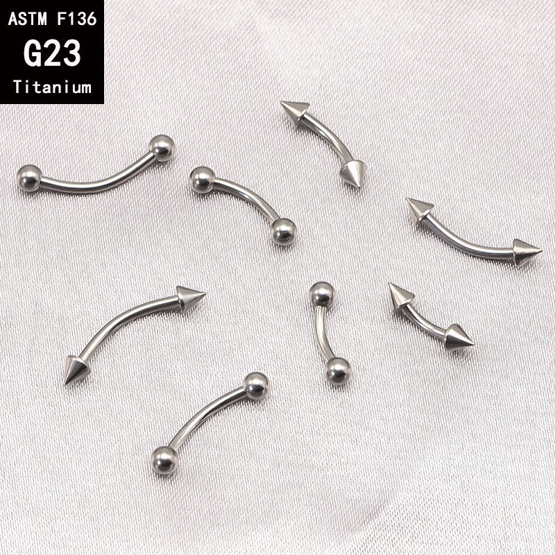 G23 Titanium Internally Threaded Double-Ended Ball Curved Barbell - C-Shaped Rod for Eyebrow & Tongue Piercing - F136 Titanium Alloy Body Jewelry detail image 3