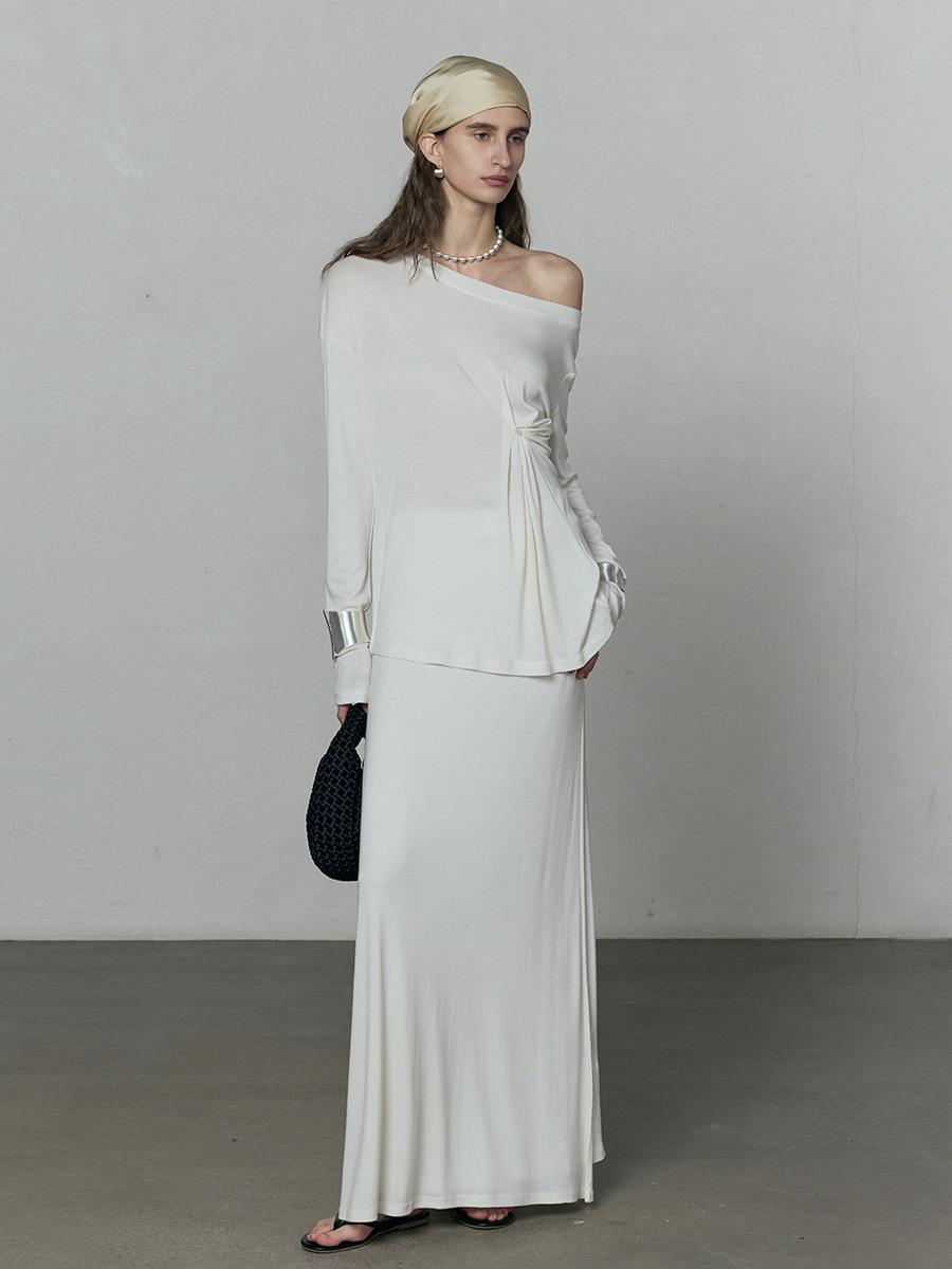 広州十三行婦人服UMA白ストール2025夏の新作スカート女性のテンセルハイウエストロングスカート