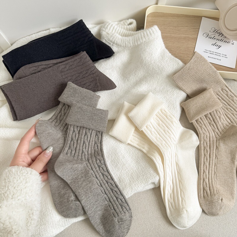 Yuanrun Home Mid-tube Women's Socks Piled Socks Solid Color All-match Warm Wool Mid-tube Socks Thick Socks for Women Autumn and Winter Yuanrun Home Mid-tube Women's Socks Piled Socks Solid Color All-match Warm Wool Mid-tube Socks Thick Socks for Women Autumn and Winter