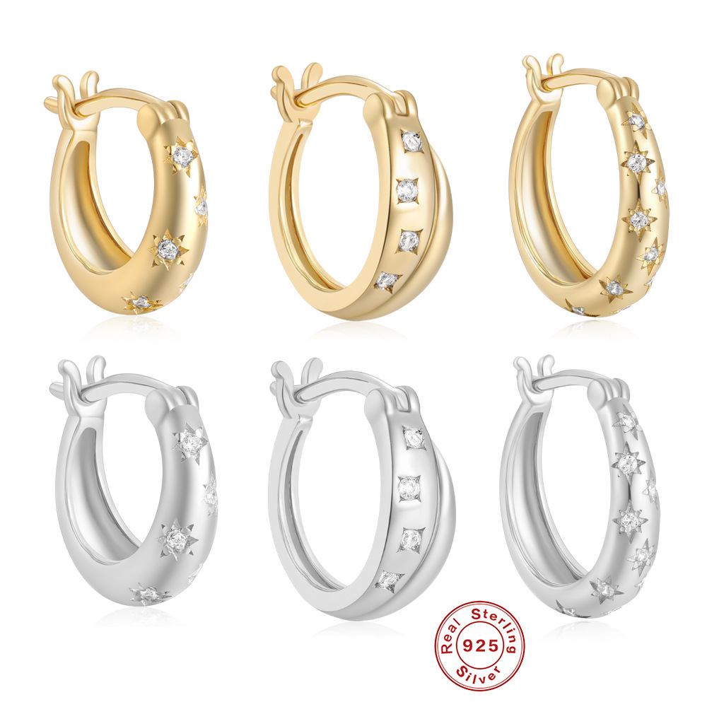 S925 plata esterlina ins clásico diamante estrella de cinco puntas ocho Awn estrella pendientes de alta calidad europea y americana