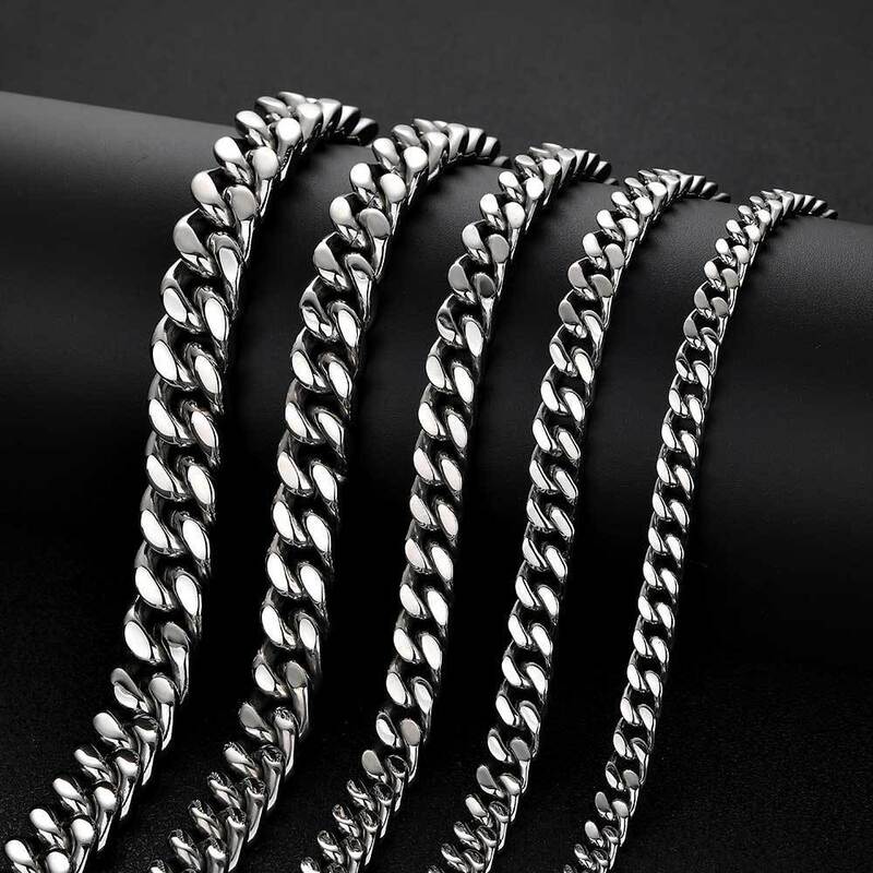 2023 cross-border European and American hip hop jewelry stainless steel necklace titanium steel polished encrypted four-sided grinding Cuban chain necklace