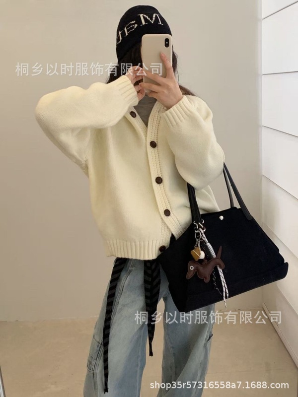 以时 文艺复古风厚实毛衣外套 25秋冬季新款宽松连帽针织开衫 女|undefined