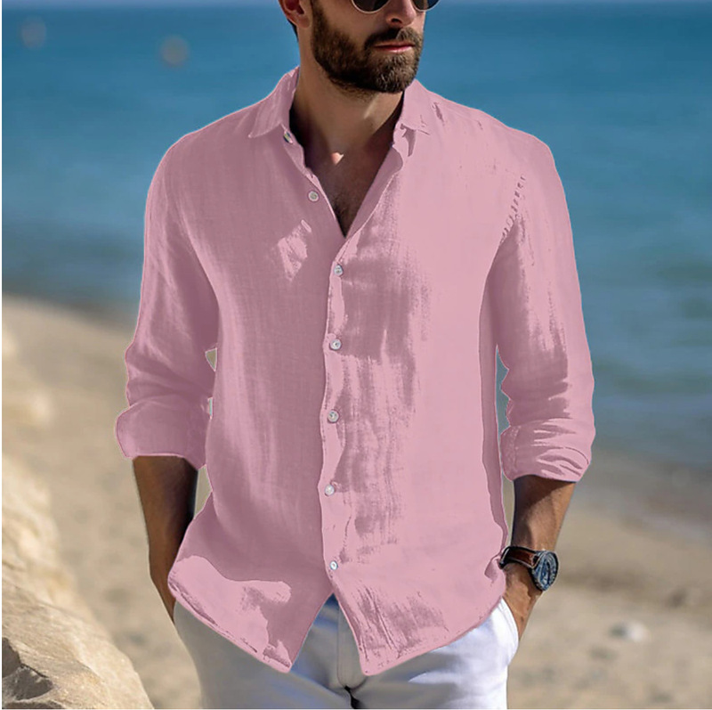 Men's Lazada Button Shirt Summer Long-Sleeved Plain Lapel Cross-Border Spring and Summer Casual Daily Clothing Men's Lazada Button Shirt Summer Long-Sleeved Plain Lapel Cross-Border Spring and Summer Casual Daily Clothing