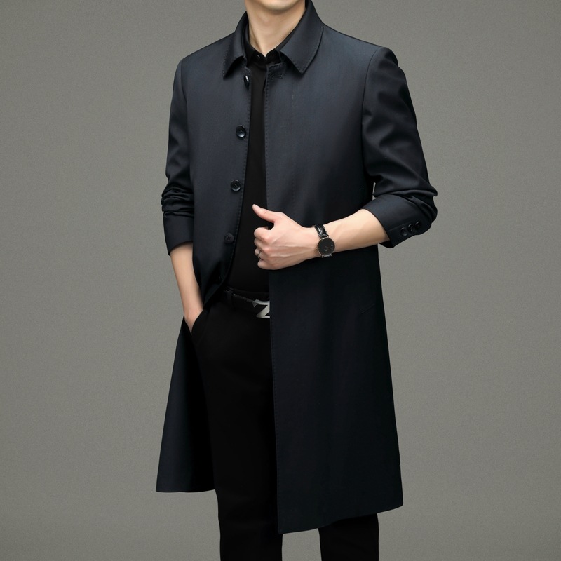 Men's Extended Over-the-Knee Collar Trench Coat, 2026 Spring/Autumn New Style, Fashionable, Simple, Business Casual Jacket