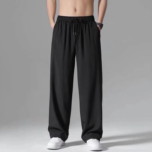Slim Ice Silk 9/10 Inseam Men's Loose Straight Leg Casual Pants, Slimming and Versatile Fashion Wide Leg Air Conditioning Pants for Summer Men