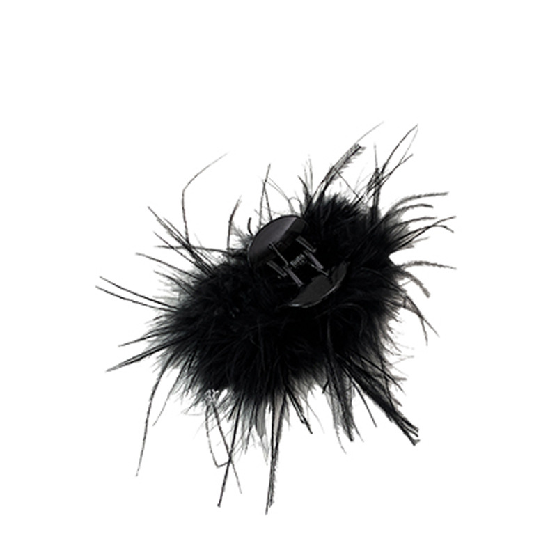 Clip de pluma grande de alto grado de avestruz clip de pelo hembra espalda tiburón clip negro piel clip tocado
