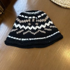 韩版费尔岛风混色针织花纹手工编织毛线帽女士冬季保暖卷边护耳帽