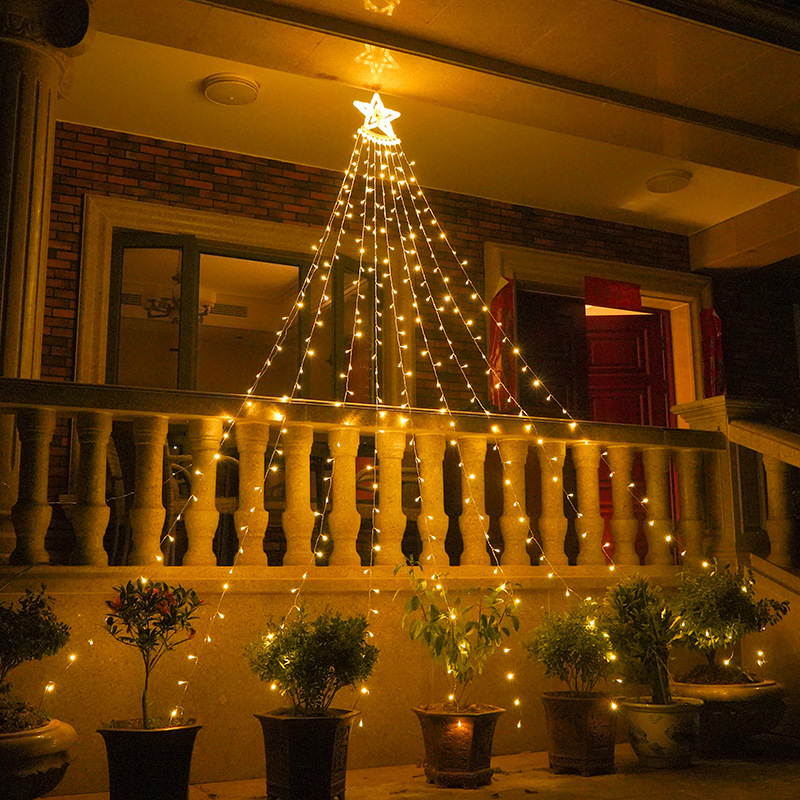 LED estrella de cinco puntas 9 meteoros cola lámpara de cascada al aire libre patio navideño luces decorativas de navidad