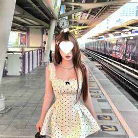 夏季法式短裙甜美蕾丝吊带波点连衣裙纯欲新款设计裙子收腰A字裙