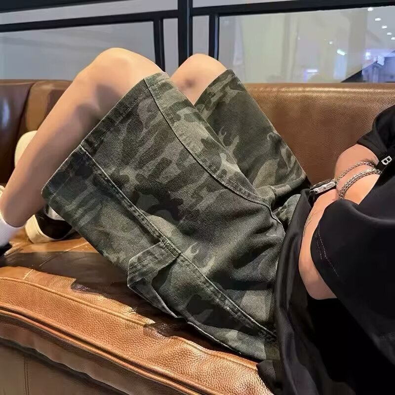 Camouflage Cargo Jeans Shorts Men's Summer Trendy Lumberjack Knee-Length Shorts American Style Loose Casual Mid-Length Shorts Camouflage Cargo Jeans Shorts Men's Summer Trendy Lumberjack Knee-Length Shorts American Style Loose Casual Mid-Length Shorts