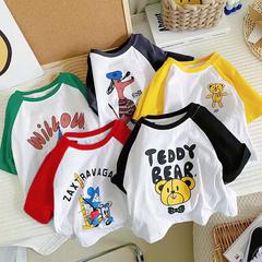 Children's Cartoon Short-Sleeve T-Shirts for Boys and Girls, Cotton Casual Striped Tops for Toddlers and Kids, Summer Breathable Cute Outfits for Babies