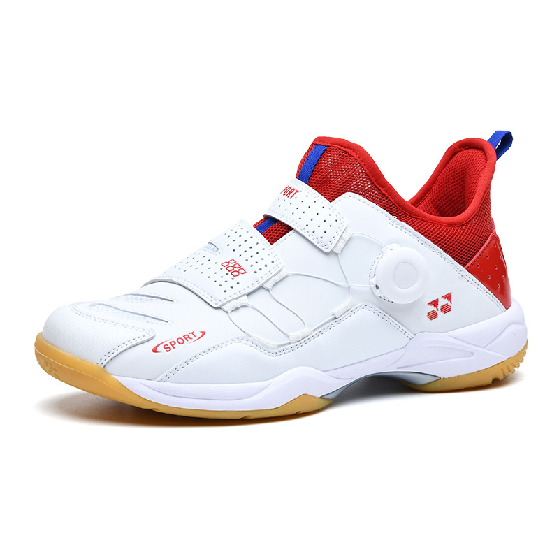 Venta al por mayor zapatos de bádminton para hombres y mujeres profesionales antideslizantes resistentes al desgaste transpirable botón giratorio Placa de carbono entrenamiento de competencia para niños