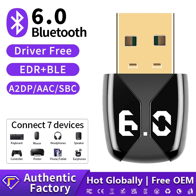 Realtek Bt6.0 Bluetooth Adapter Driver-Free Computer USB Bluetooth Receiver and Transmitter Ble/Edr Dual-Mode Aac