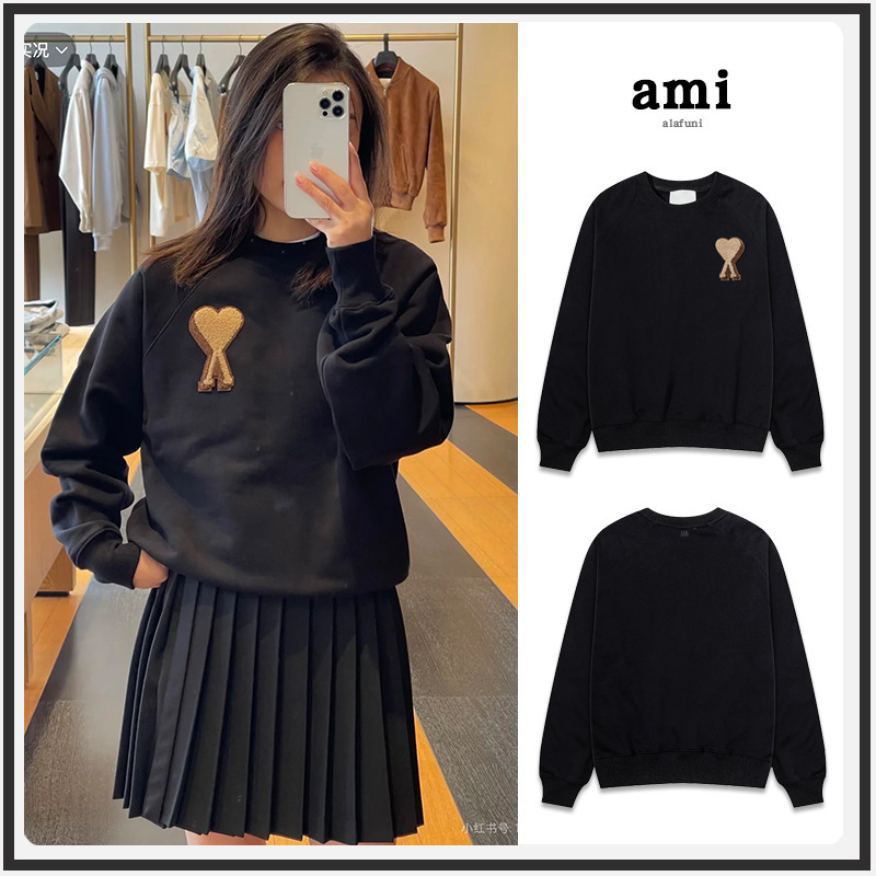 Ami Sweatshirt 2025 Autumn and Winter New Big Heart Towel Embroidered Pullover Loose Cross-Border Men's and Women's Round Neck Long Sleeves Ami Sweatshirt 2025 Autumn and Winter New Big Heart Towel Embroidered Pullover Loose Cross-Border Men's and Women's Round Neck Long Sleeves