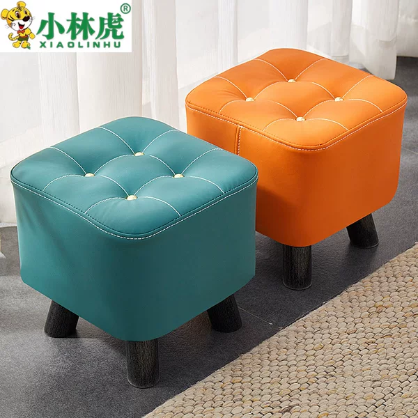 Small Stool Household Living Room Coffee Table Stool Solid Wood Sofa Stool Foot Door Changing Shoes Low Stool Creative Cat Scratch Leather Stool