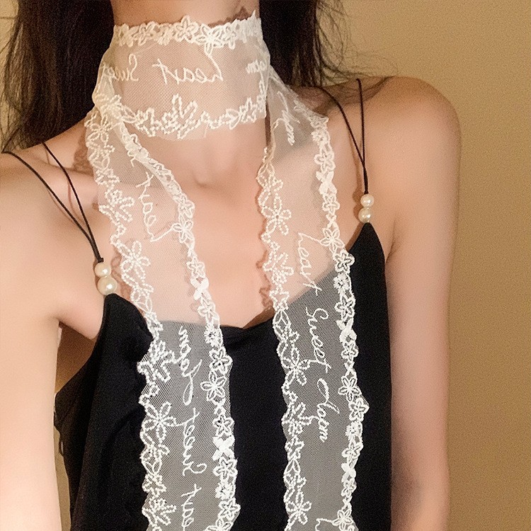 Damen Halstuch Mit Spitzenbesatz Elegantes Haarband Als Accessoire_voghion.com
