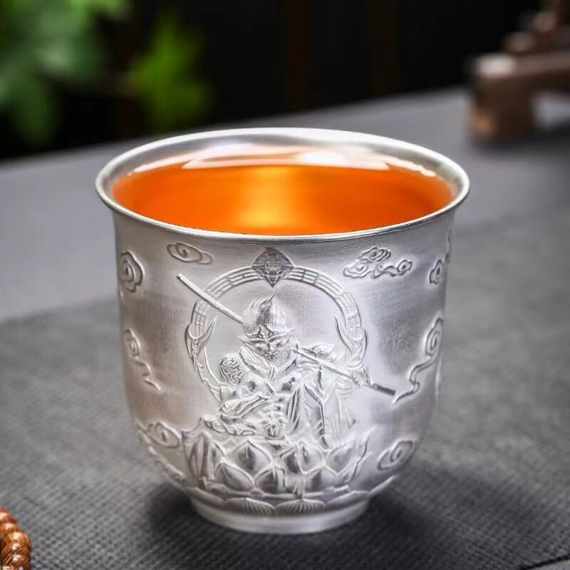 Silver Cup 999 Silver Liner Kung Fu Ceramic Silver-plated Tea Cup Master Cup Tasting Cup Large Cup Wine Cup Single Cup