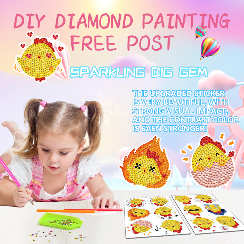 Dibujo de diamantes de pollo amarillo de dibujos animados transfronterizos pegado a mano DIY herramientas de pintura de mampostería juguetes creativos para niños al por mayor