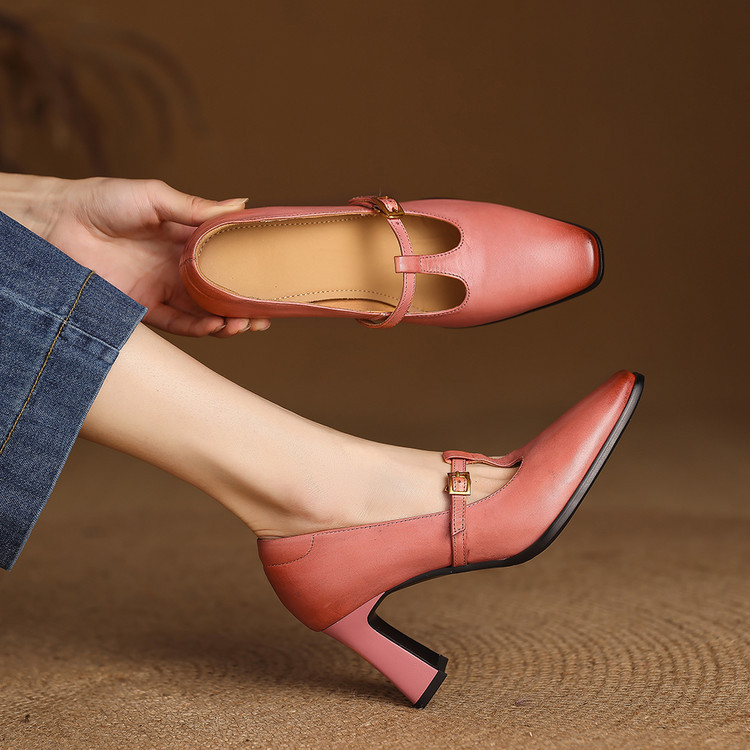 CHIKO Bunty Square Toe Chunky Heels T-Strap Shoes