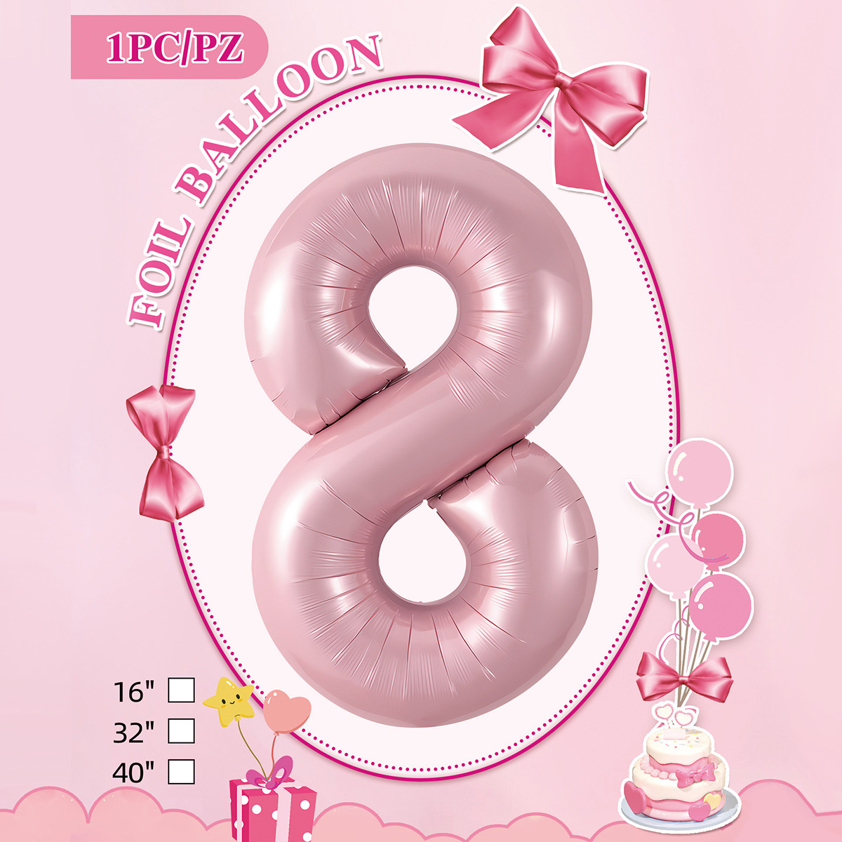 Embalaje de tarjeta de papel independiente digital de cumpleaños impreso en blanco de 32 pulgadas, decoración de fiesta de la versión estadounidense, película de aluminio, decoración de globos de papel de aluminio