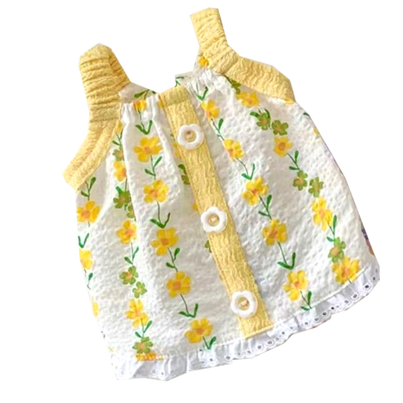 Viento japonés y coreano, primavera y verano, perro pequeño, flores frescas, botones, cabestrillo, perro pequeño, gato, ropa de perro de dos patas