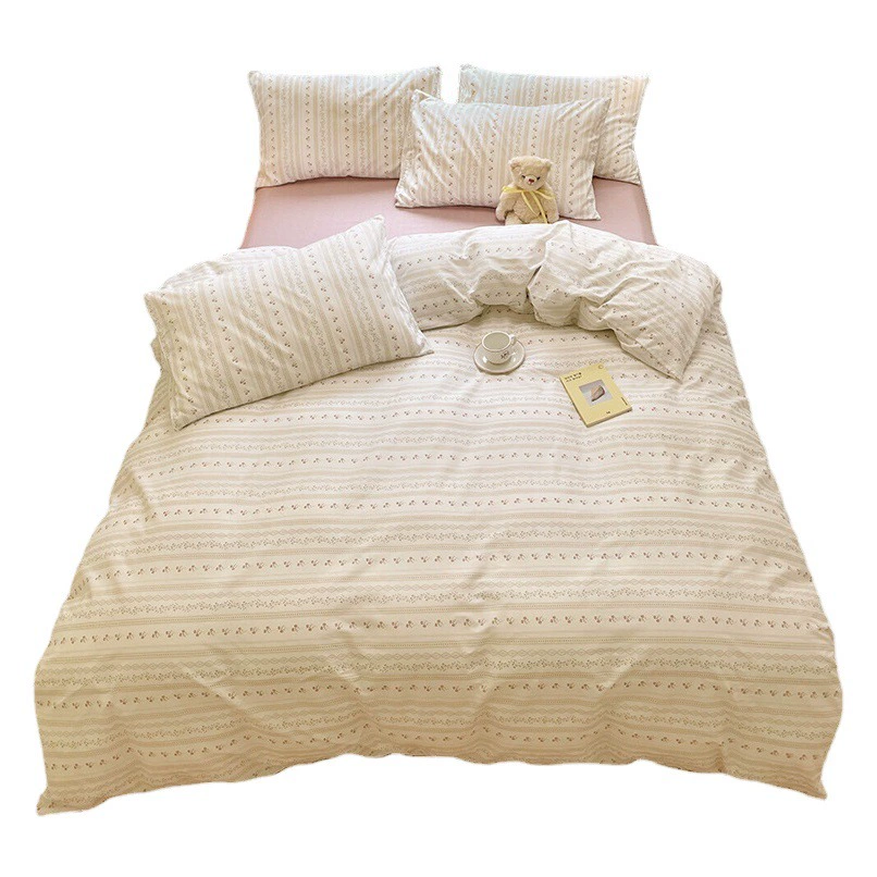 Мягкий и уютный~ Осенне-зимний комплект постельного белья, комплект из четырех предметов из молочного вельвета, простой и свежий, в девичьем стиле, на флисовой подкладке, утолщенный, теплый вельвет 4