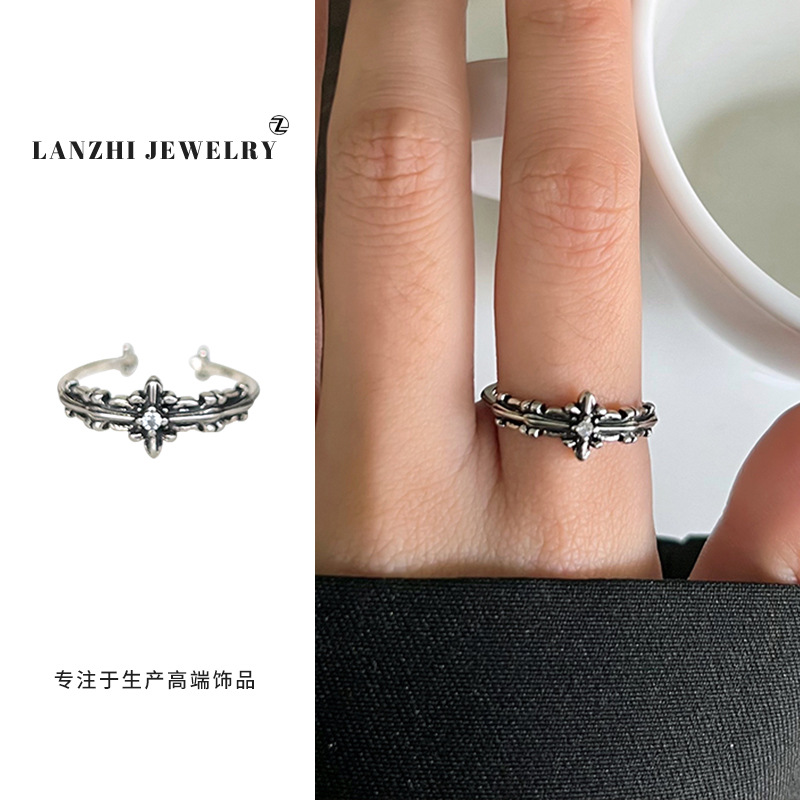 Lan Zhi 925 anillo de plata esterlina personalidad punk exagerado diseño joyería hip hop anillo abierto no desvanecimiento nicho