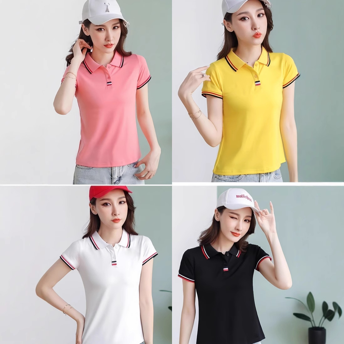 短袖POLO衫t恤女夏季新款潮休闲运动舒适感显瘦纯色上衣厂家批发
