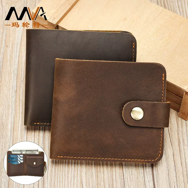 Cross-Border Genuine Leather Multifunctional Wallet with Multiple Card Slots, Retro Handmade Crazy Horse Leather Card Bag, High-End Short Wallet